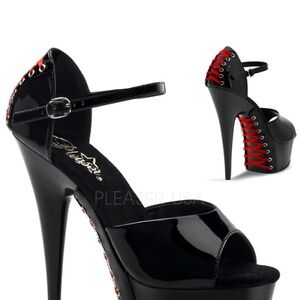 Pleaser | Delight Corset Platform Heel | Black & Red | Size 8.5